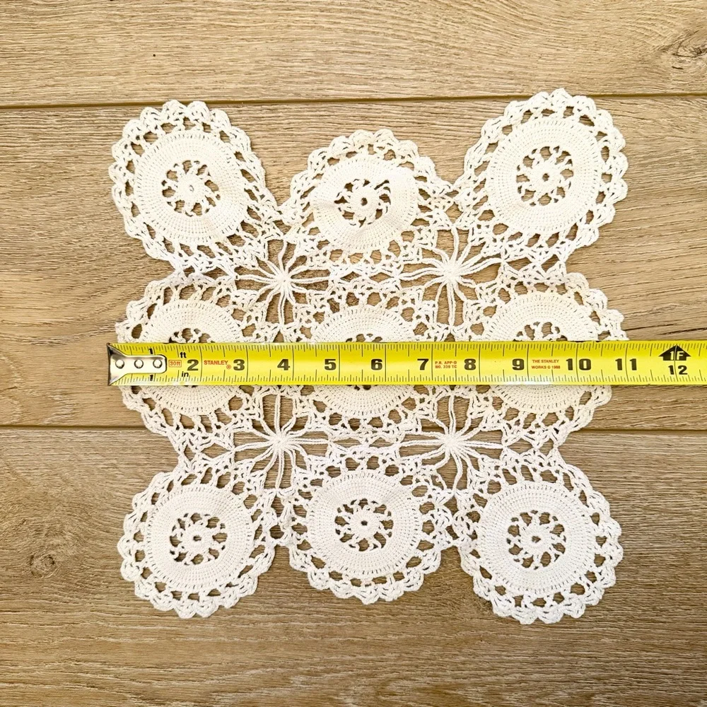 Vintage Handmade white crocheted medallion doilies Set‎ of 2 Cotton Cottage Core